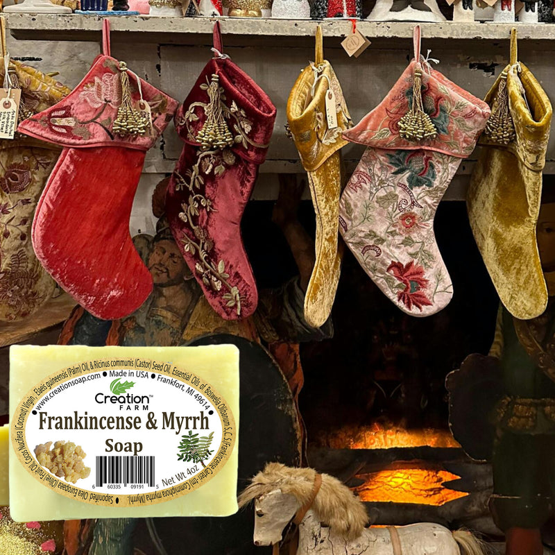 Frankincense & Myrrh Soap Bars, All-Natural Handmade Artisan Soap with Olive, Coconut, Castor, and Palm Oils,- Two 4 oz Bar Pack by Creation Farm