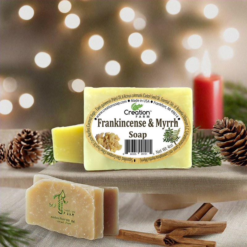 Frankincense & Myrrh Soap Bars, All-Natural Handmade Artisan Soap with Olive, Coconut, Castor, and Palm Oils,- Two 4 oz Bar Pack by Creation Farm