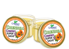 Calendula Confrrey Super Salve  2-4 oz Jars Soothes Baby Bottoms, Eczema, Hand Cream Balm for Dry Cracked skin, Tattoos and Beards - Creation Pharm