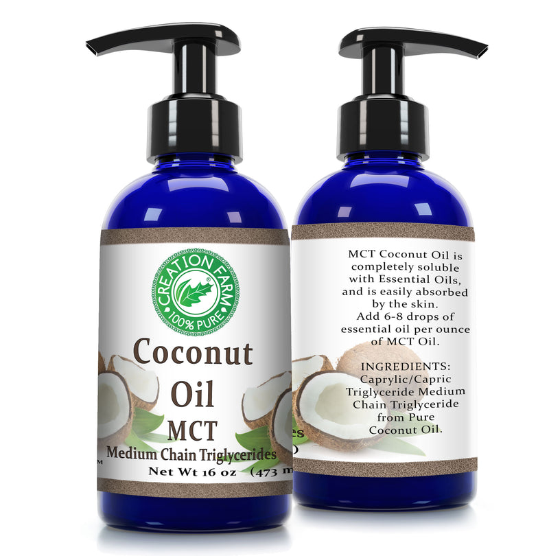 Fractionated Coconut Oil - MCT OIL from Coconut - Aceite de coco fraccionado, MCT -16 OZ- 100% Pure - Creation Pharm