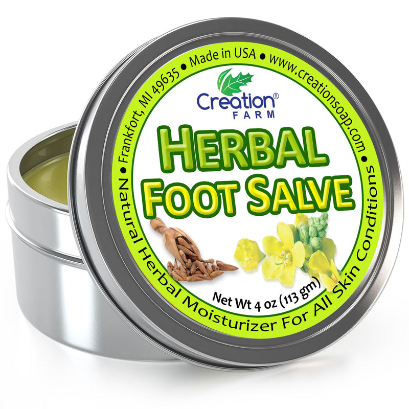 Best Foot Care Herbal Salve Large 4 oz Tin of Botanical Foot Balm Mejor cuidado de los pies - Creation Pharm